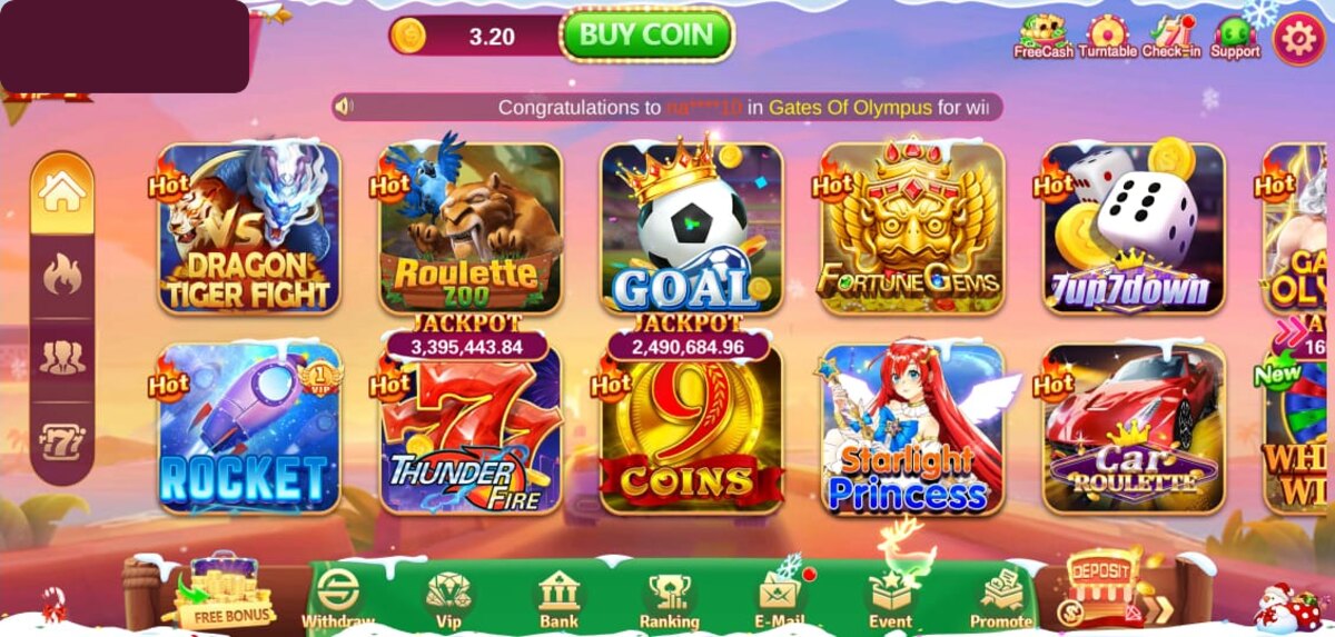 Luck33 game lobby showing a grid of available arcade and table games