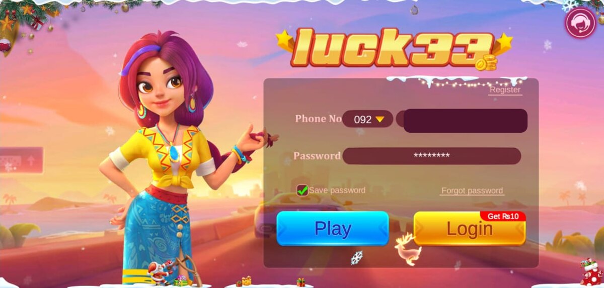 Luck33 login screen shown after opening the app