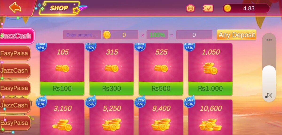 Luck33 in-app shop showing coin packages and local payment choices
